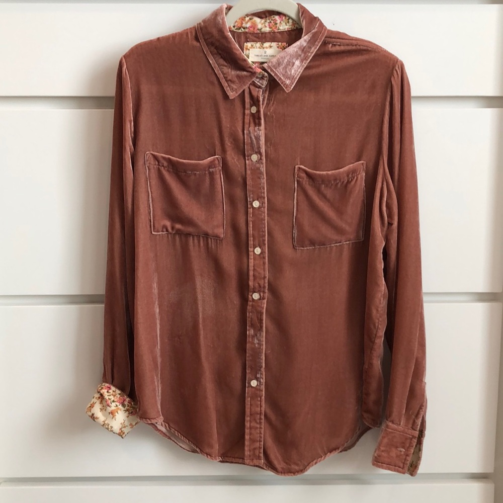 Velvet long sleeve button down shirt